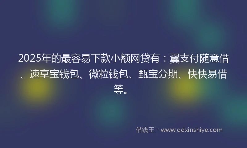 2025年的最容易下款小额网贷有：翼支付随意借、速享宝钱包、微粒钱包、甄宝分期、快快易借等。