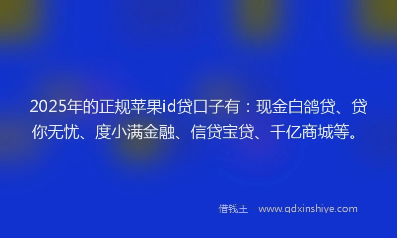 2025年的正规苹果id贷口子有：现金白鸽贷、贷你无忧、度小满金融、信贷宝贷、千亿商城等。