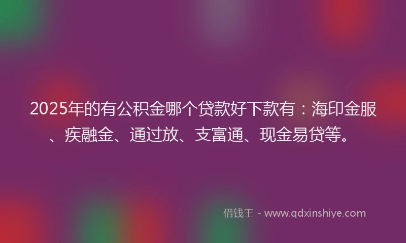 2025年的有公积金哪个贷款好下款有：海印金服、疾融金、通过放、支富通、现金易贷等。