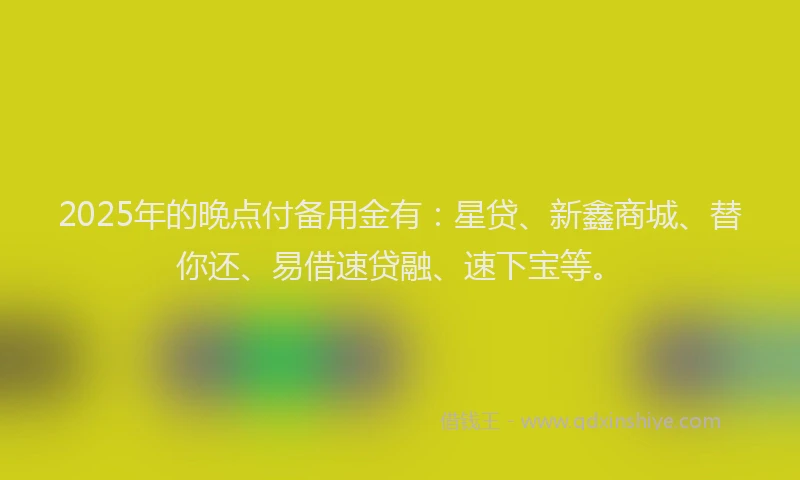2025年的晚点付备用金有：星贷、新鑫商城、替你还、易借速贷融、速下宝等。