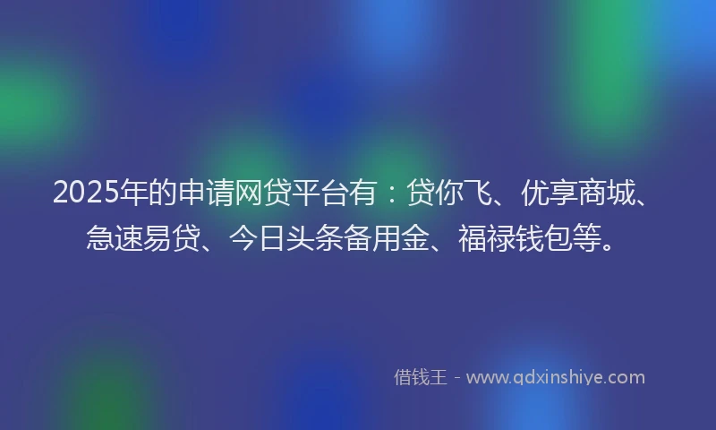 2025年的申请网贷平台有：贷你飞、优享商城、急速易贷、今日头条备用金、福禄钱包等。