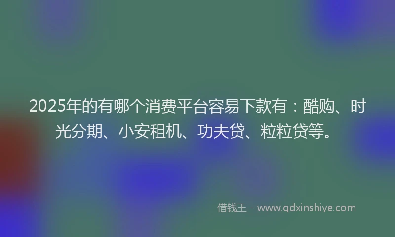 2025年的有哪个消费平台容易下款有：酷购、时光分期、小安租机、功夫贷、粒粒贷等。