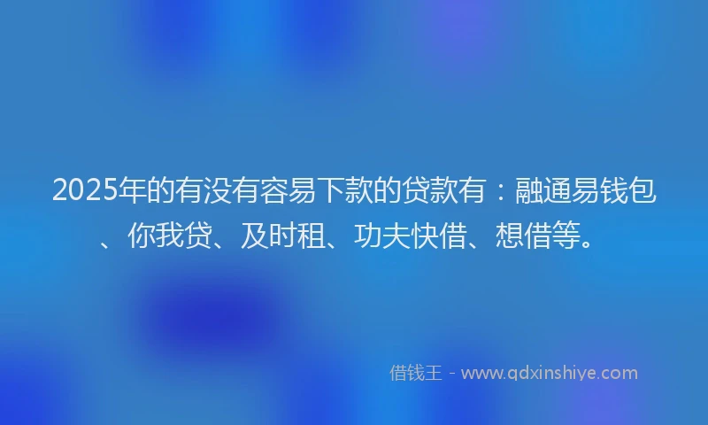 2025年的有没有容易下款的贷款有：融通易钱包、你我贷、及时租、功夫快借、想借等。