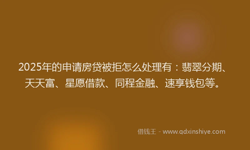 2025年的申请房贷被拒怎么处理有：翡翠分期、天天富、星愿借款、同程金融、速享钱包等。