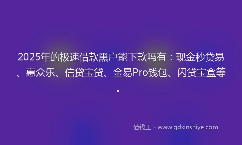 2025年的极速借款黑户能下款吗有：现金秒贷易、惠众乐、信贷宝贷、金易Pro钱包、闪贷宝盒等。