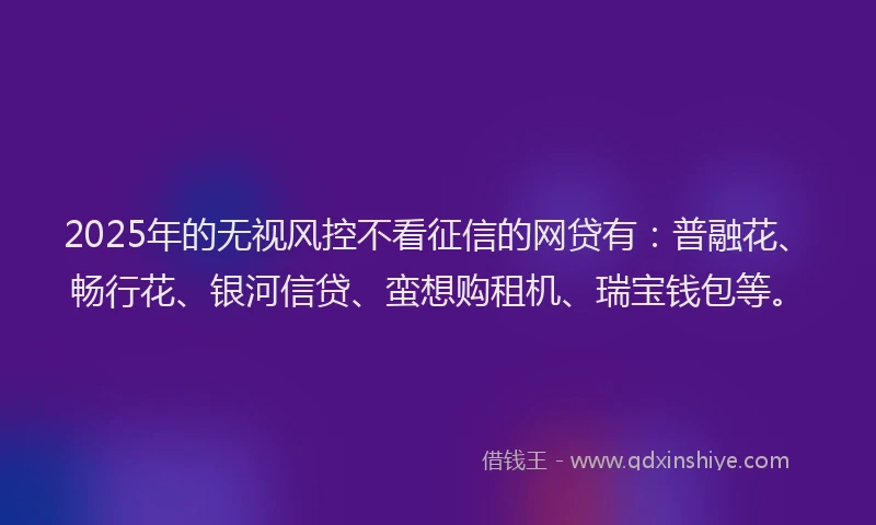 2025年的无视风控不看征信的网贷有：普融花、畅行花、银河信贷、蛮想购租机、瑞宝钱包等。
