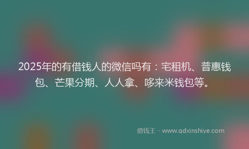 2025年的有借钱人的微信吗有：宅租机、普惠钱包、芒果分期、人人拿、哆来米钱包等。