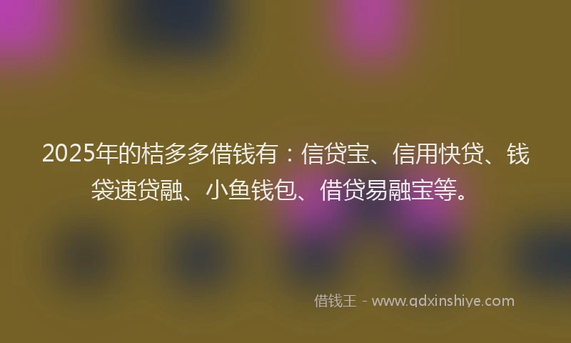 2025年的桔多多借钱有：信贷宝、信用快贷、钱袋速贷融、小鱼钱包、借贷易融宝等。