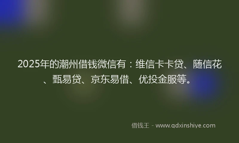 2025年的潮州借钱微信有：维信卡卡贷、随信花、甄易贷、京东易借、优投金服等。