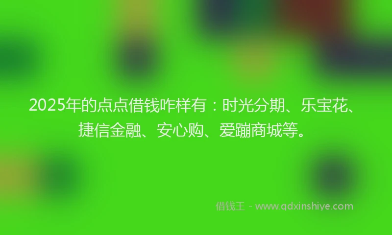 2025年的点点借钱咋样有：时光分期、乐宝花、捷信金融、安心购、爱蹦商城等。