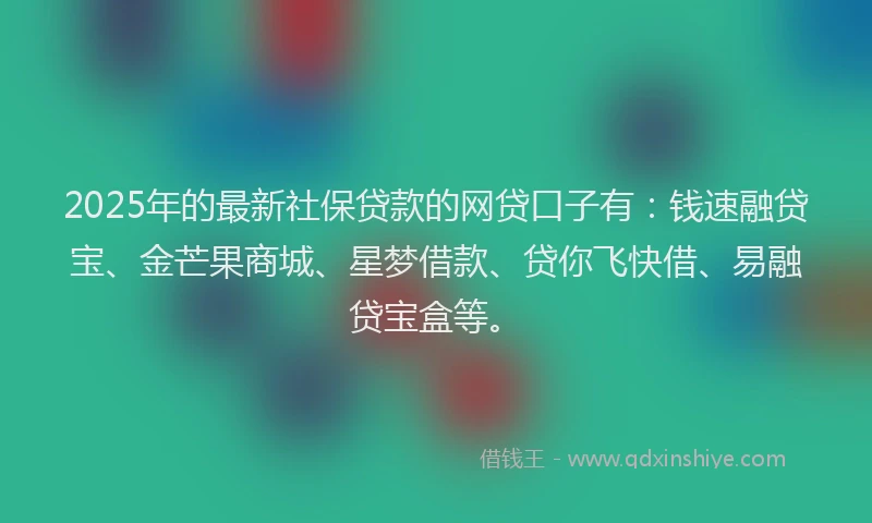 2025年的最新社保贷款的网贷口子有：钱速融贷宝、金芒果商城、星梦借款、贷你飞快借、易融贷宝盒等。