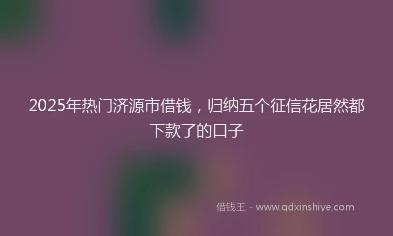 2025年热门济源市借钱，归纳五个征信花居然都下款了的口子