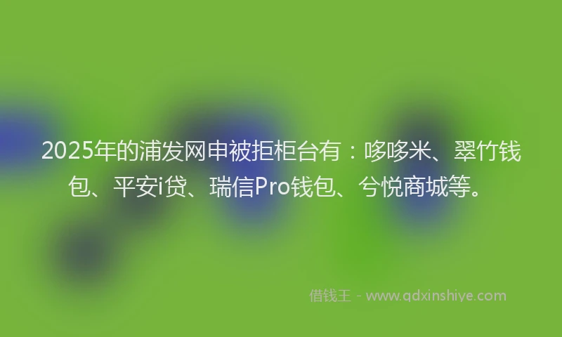 2025年的浦发网申被拒柜台有：哆哆米、翠竹钱包、平安i贷、瑞信Pro钱包、兮悦商城等。
