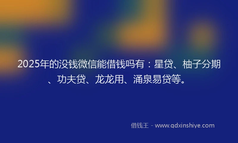 2025年的没钱微信能借钱吗有：星贷、柚子分期、功夫贷、龙龙用、涌泉易贷等。