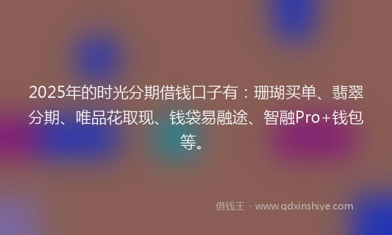 2025年的时光分期借钱口子有：珊瑚买单、翡翠分期、唯品花取现、钱袋易融途、智融Pro+钱包等。