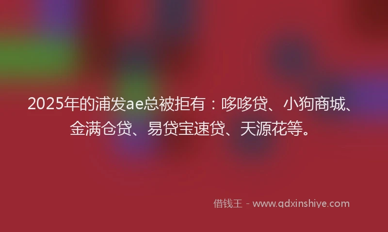 2025年的浦发ae总被拒有：哆哆贷、小狗商城、金满仓贷、易贷宝速贷、天源花等。
