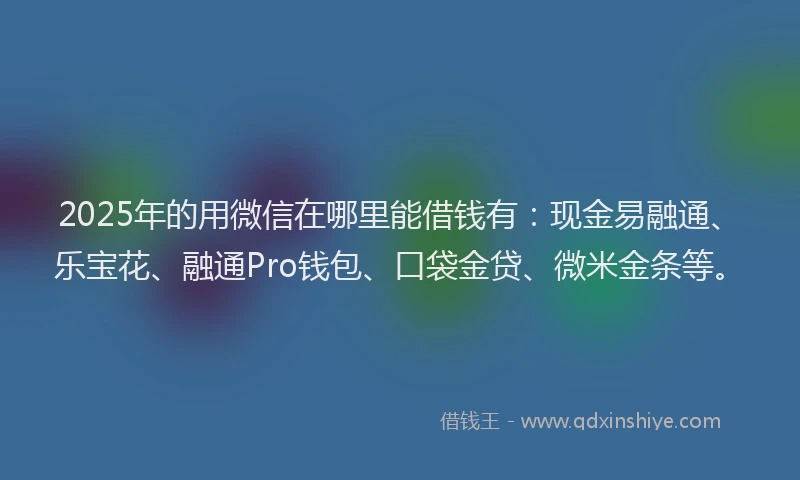 2025年的用微信在哪里能借钱有：现金易融通、乐宝花、融通Pro钱包、口袋金贷、微米金条等。