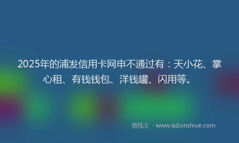 2025年的浦发信用卡网申不通过有：天小花、掌心租、有钱钱包、洋钱罐、闪用等。