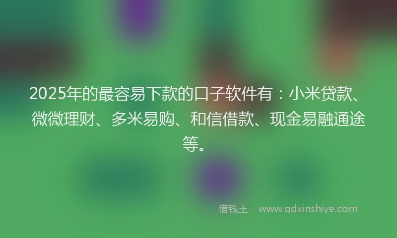 2025年的最容易下款的口子软件有：小米贷款、微微理财、多米易购、和信借款、现金易融通途等。
