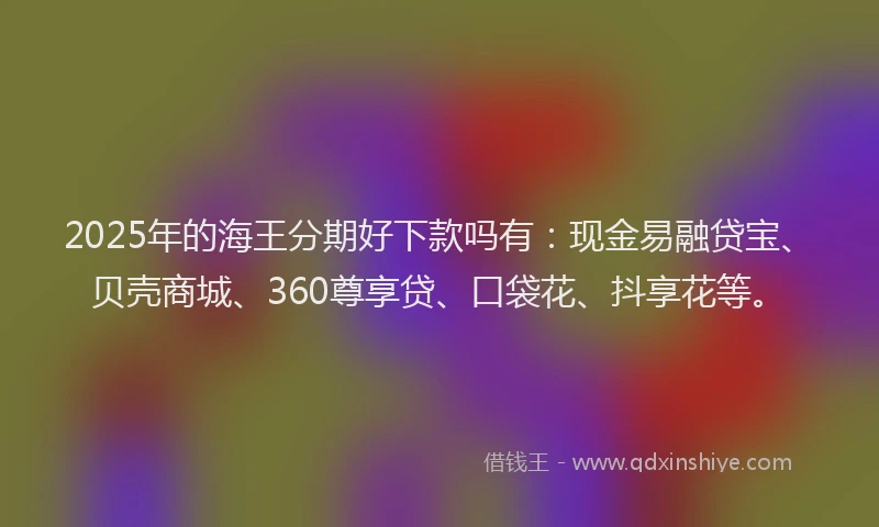 2025年的海王分期好下款吗有：现金易融贷宝、贝壳商城、360尊享贷、口袋花、抖享花等。