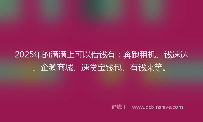 2025年的滴滴上可以借钱有：奔跑租机、钱速达、企鹅商城、速贷宝钱包、有钱来等。
