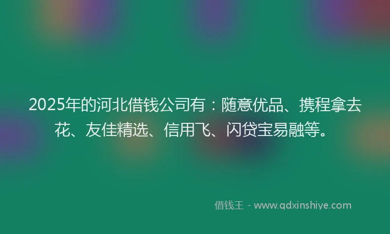 2025年的河北借钱公司有：随意优品、携程拿去花、友佳精选、信用飞、闪贷宝易融等。