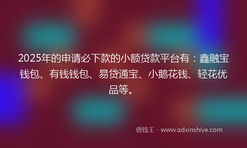 2025年的申请必下款的小额贷款平台有：鑫融宝钱包、有钱钱包、易贷通宝、小鹅花钱、轻花优品等。