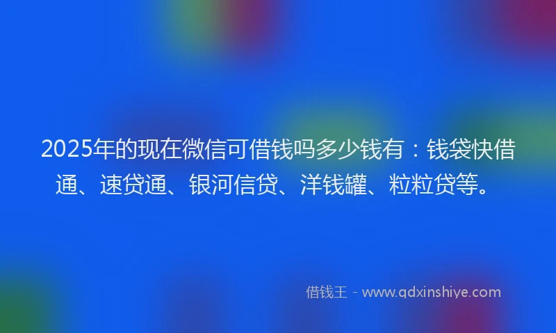 2025年的现在微信可借钱吗多少钱有：钱袋快借通、速贷通、银河信贷、洋钱罐、粒粒贷等。