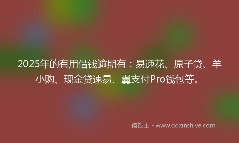2025年的有用借钱逾期有：易速花、原子贷、羊小购、现金贷速易、翼支付Pro钱包等。