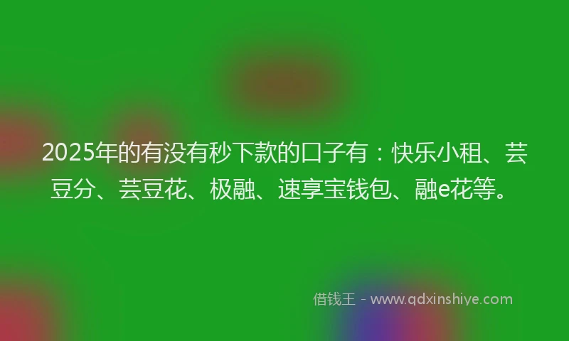 2025年的有没有秒下款的口子有：快乐小租、芸豆分、芸豆花、极融、速享宝钱包、融e花等。
