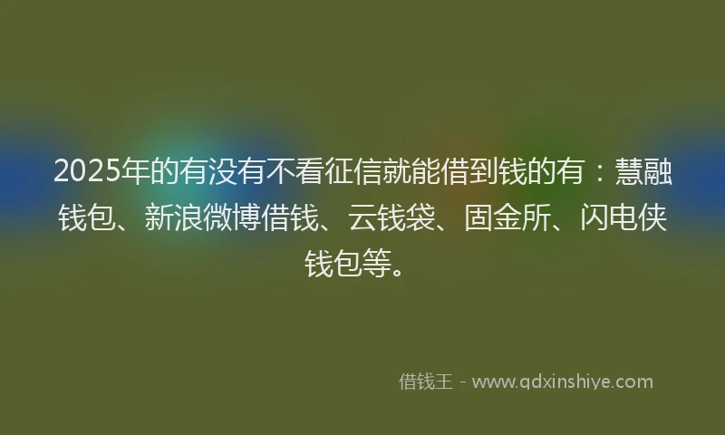 2025年的有没有不看征信就能借到钱的有：慧融钱包、新浪微博借钱、云钱袋、固金所、闪电侠钱包等。