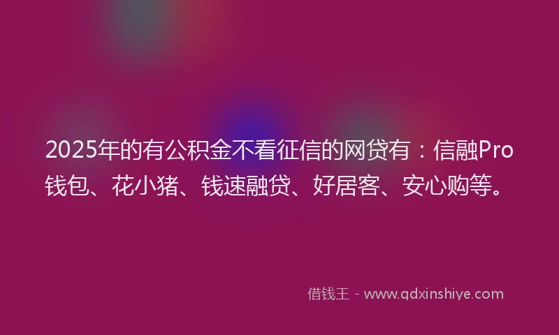 2025年的有公积金不看征信的网贷有：信融Pro钱包、花小猪、钱速融贷、好居客、安心购等。