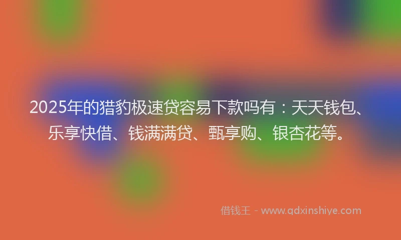 2025年的猎豹极速贷容易下款吗有：天天钱包、乐享快借、钱满满贷、甄享购、银杏花等。