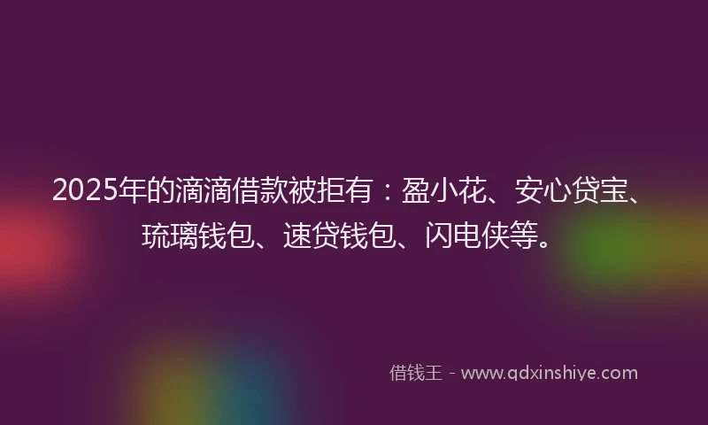 2025年的滴滴借款被拒有：盈小花、安心贷宝、琉璃钱包、速贷钱包、闪电侠等。