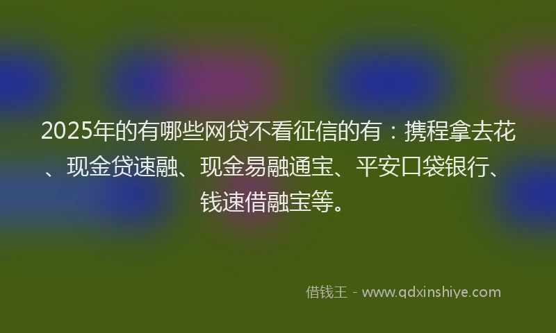 2025年的有哪些网贷不看征信的有：携程拿去花、现金贷速融、现金易融通宝、平安口袋银行、钱速借融宝等。