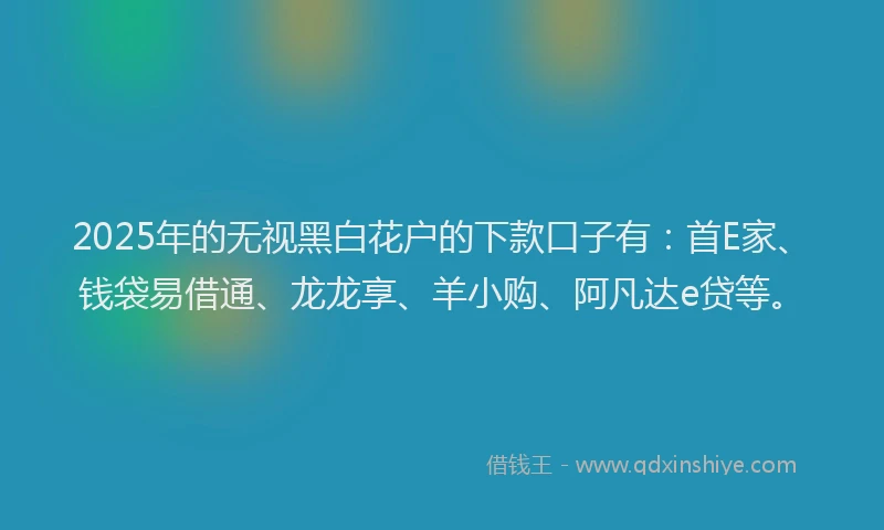 2025年的无视黑白花户的下款口子有：首E家、钱袋易借通、龙龙享、羊小购、阿凡达e贷等。