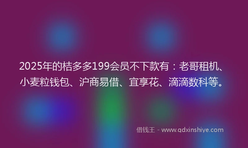 2025年的桔多多199会员不下款有：老哥租机、小麦粒钱包、沪商易借、宜享花、滴滴数科等。