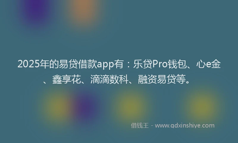 2025年的易贷借款app有：乐贷Pro钱包、心e金、鑫享花、滴滴数科、融资易贷等。