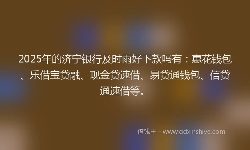 2025年的济宁银行及时雨好下款吗有：惠花钱包、乐借宝贷融、现金贷速借、易贷通钱包、信贷通速借等。