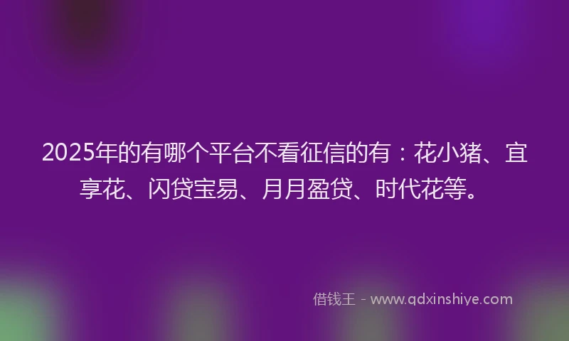 2025年的有哪个平台不看征信的有：花小猪、宜享花、闪贷宝易、月月盈贷、时代花等。