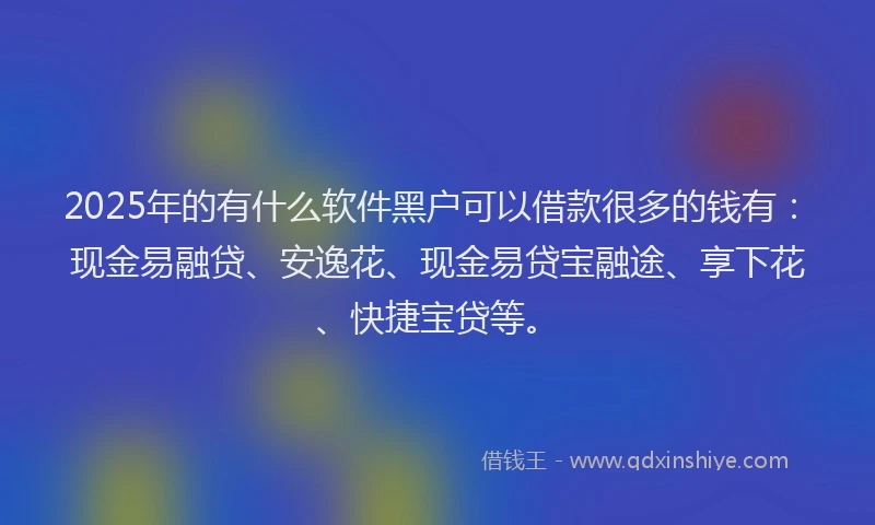 2025年的有什么软件黑户可以借款很多的钱有：现金易融贷、安逸花、现金易贷宝融途、享下花、快捷宝贷等。