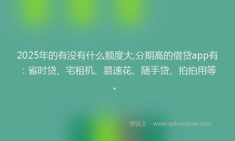 2025年的有没有什么额度大,分期高的借贷app有：省时贷、宅租机、易速花、随手贷、拍拍用等。