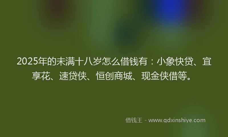 2025年的未满十八岁怎么借钱有：小象快贷、宜享花、速贷侠、恒创商城、现金侠借等。
