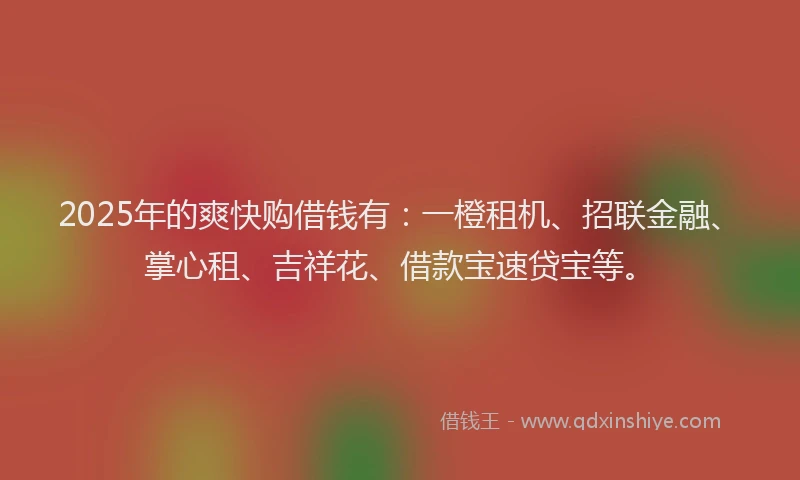 2025年的爽快购借钱有：一橙租机、招联金融、掌心租、吉祥花、借款宝速贷宝等。