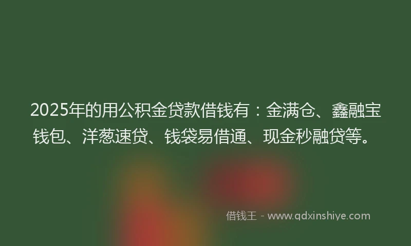 2025年的用公积金贷款借钱有：金满仓、鑫融宝钱包、洋葱速贷、钱袋易借通、现金秒融贷等。