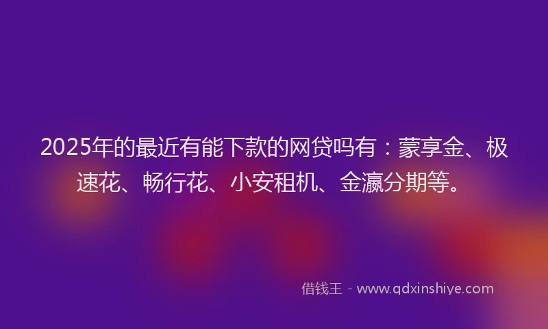 2025年的最近有能下款的网贷吗有：蒙享金、极速花、畅行花、小安租机、金瀛分期等。