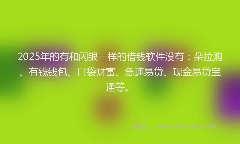 2025年的有和闪银一样的借钱软件没有：朵拉购、有钱钱包、口袋财富、急速易贷、现金易贷宝通等。