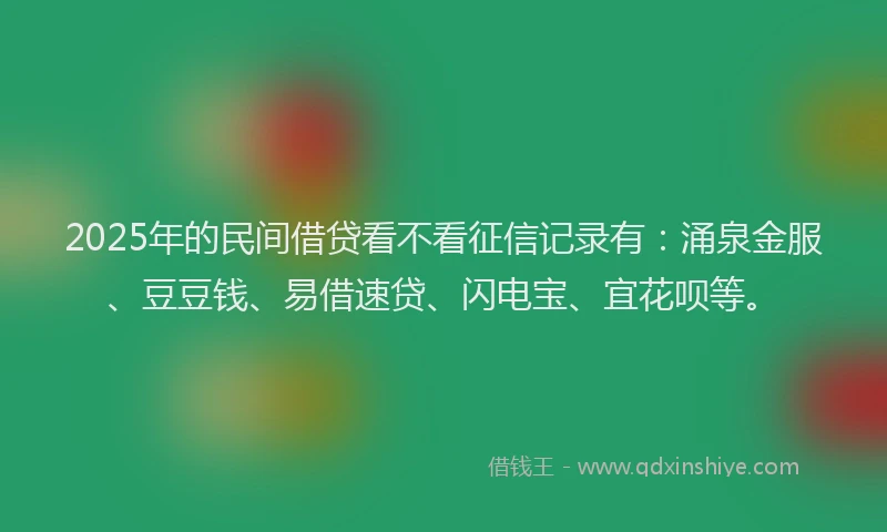 2025年的民间借贷看不看征信记录有：涌泉金服、豆豆钱、易借速贷、闪电宝、宜花呗等。