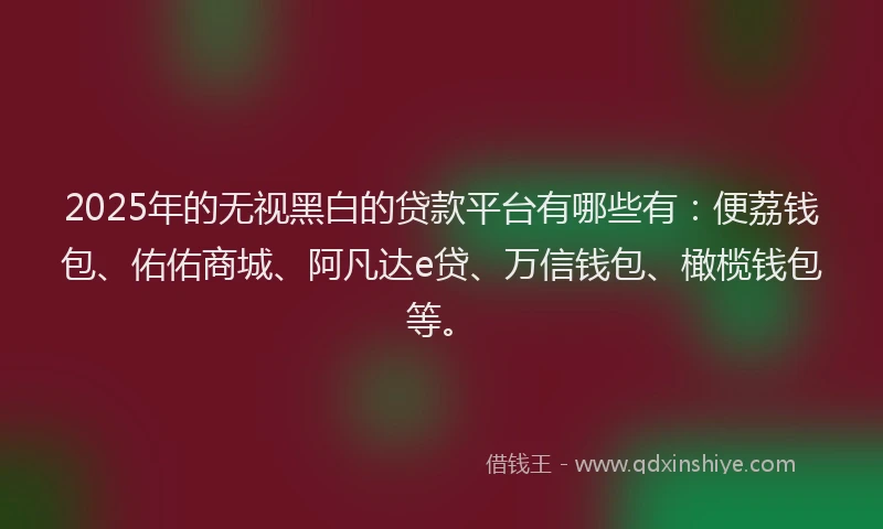 2025年的无视黑白的贷款平台有哪些有：便荔钱包、佑佑商城、阿凡达e贷、万信钱包、橄榄钱包等。