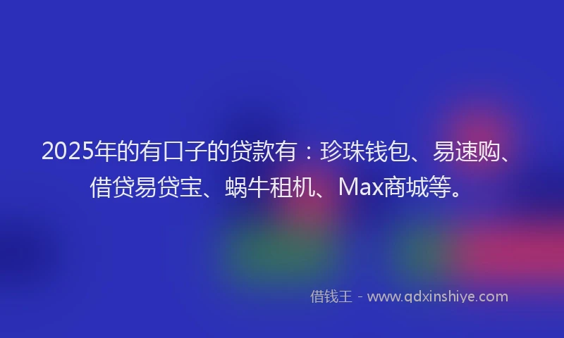 2025年的有口子的贷款有：珍珠钱包、易速购、借贷易贷宝、蜗牛租机、Max商城等。